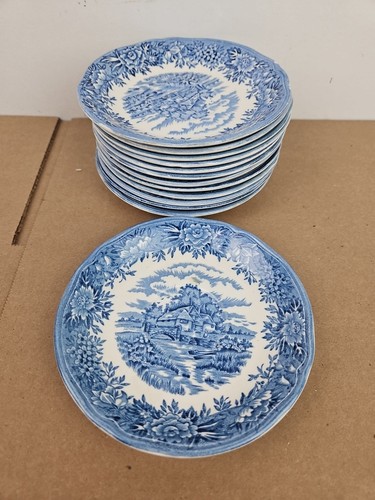 LOTTO 13 PEZZI piattini blu Ironstone vintage anni '40 Salem China Co. Inghilterra