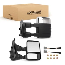 Pair Power Signal Arrow Light Heated Chrome Tow Mirrors For 99-07 Ford F250 450