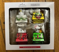 2024 Hallmark PEANUTS Snoopy Doghouse 4 Glass Christmas Tree Ornaments