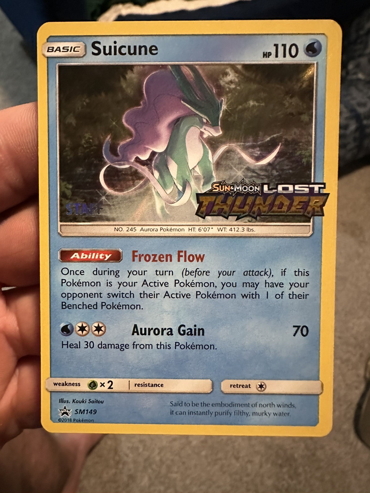 2018 Suicune Staff Stamped Pokémon Promo sm149 Lost Thunder Prerelease Sun Moon