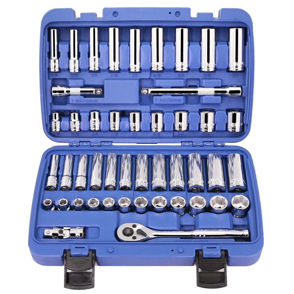Stark USA 47PCS 3/8" DR Socket Set SAE/MM 90T Ratchet Extension Bar 6PT Socket - Image 2 of 4