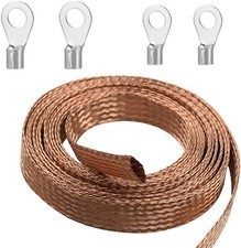 Flat Copper Braid Cable,4mm Flat Copper Braided Ground Strap Wire, Flexible Shie