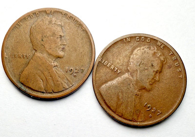 1927-DLincoln Wheat 1c Pair ~ VG / F? ~ 1 Set of 2 Coins ~ Nice! ~ Bargain!~ D62