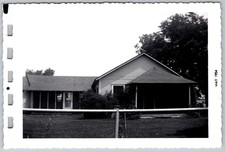 Vtg B&W Snapshot Suburban House Yard Lawn Screened Porch Deck May 1954