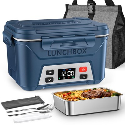 Cordless Electric Lunch Box 5.5 Cups Heated Battery Powered Classic Blue EAST