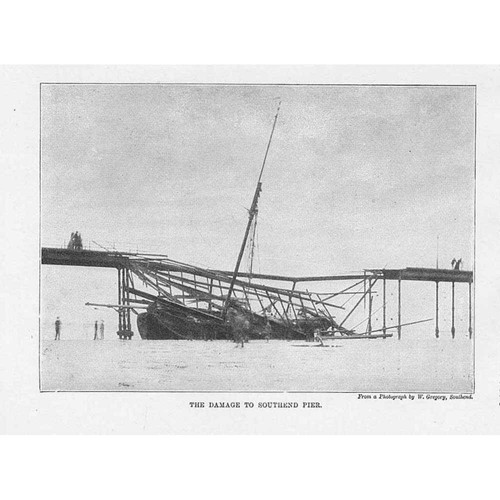 SOUTHEND Essex Damage to the Pier - Antique Print 1898