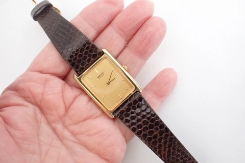 Vintage 80s Seiko Mens Tank Watch Deco Style Gold Tone Quartz 6530-5550