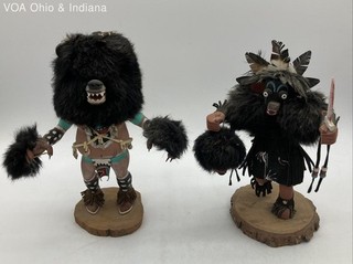 Native American Style Figurine Lot 2 Hon Hobbs Bear Kachina Wood Fur 13" Tall