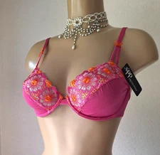 *Clearance* Pretty Polly Non-Padded Wired Embroidered Bra 32D or 36A Pink Multi