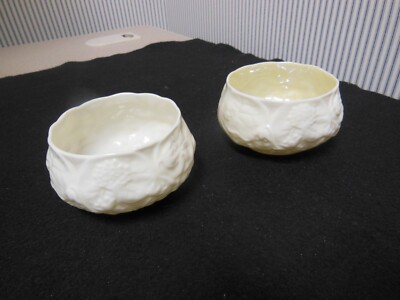 Pair (2) Belleek Ireland Lotus Pattern Green Marks Open Sugar Bowls