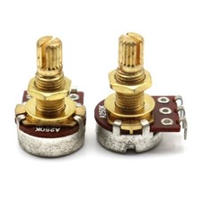 2 Pcs Split Shaft Long Audio Taper Guitar Tone Potentiometers Mini A250K Gold