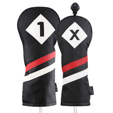 Majek Retro Golf 1 X Driver Fairway Wood Headcover Black Red White Leather Style