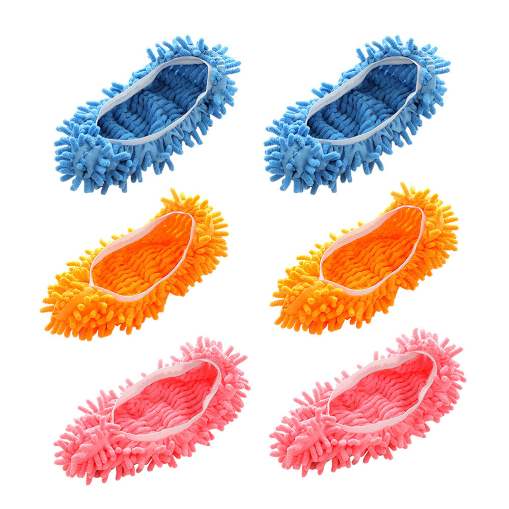 2 Pairs Microfiber Mop Slippers - Machine Washable Cleaning Shoes For Floors, Non-Slip, Medium Size