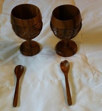 Tiki Styled Wooden Carved Cups/Dessert Cups With Wooden Spoons Luau Phillipines