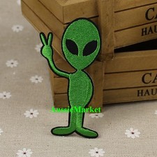 Listing image for 1 x alien patch patches badge iron on sew on ufo martian seti roswell green new