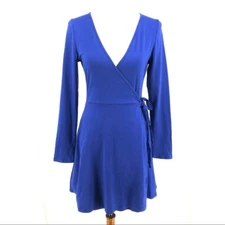 Women's Lucca Couture Royal Blue Faux Wrap Long Sleeve Mini Dress sz M