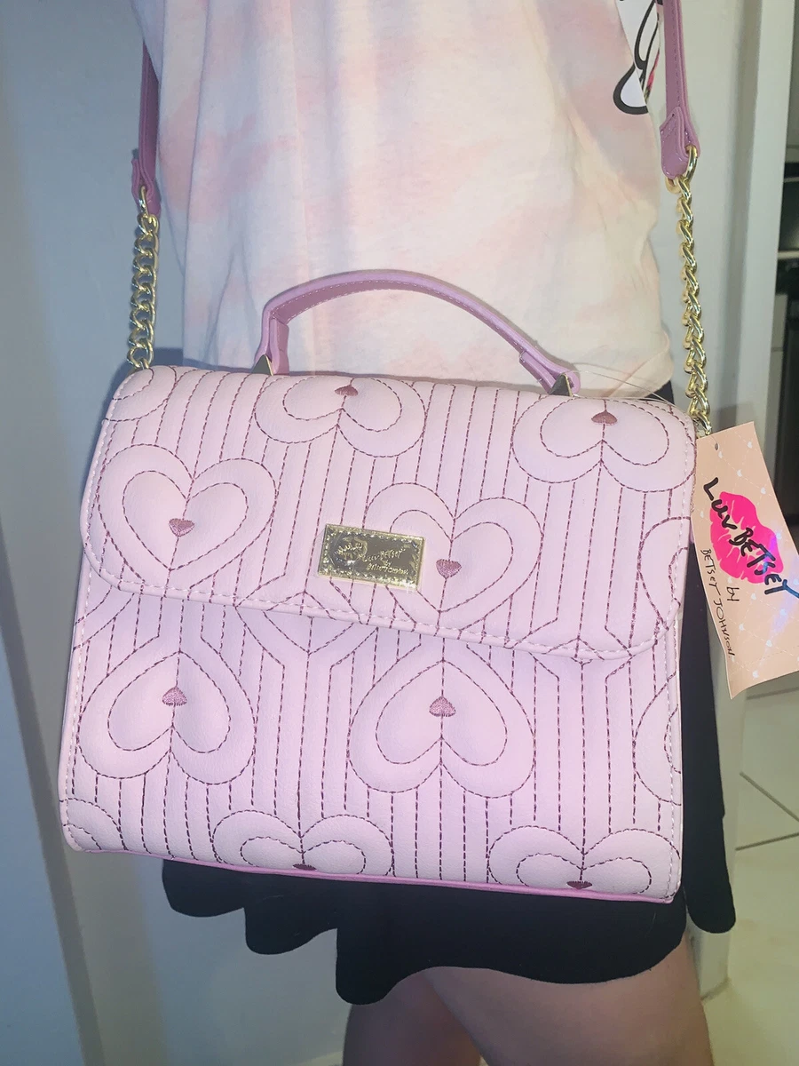 Betsey Johnson Purse Heart Chain Pink Satchel Bag W/ Blue Rose Floral  Wristlet Pouch - Etsy