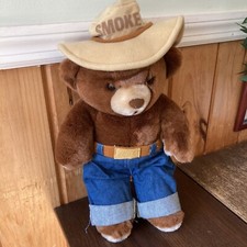 Vintage Smokey Bear Stuffed Plush Wearing Jeans Three Bears Inc 1985