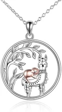 Sloth Llama Necklace 925 Sterling Silver Sloth Alpaca Pendant Chain Jewelry Gift