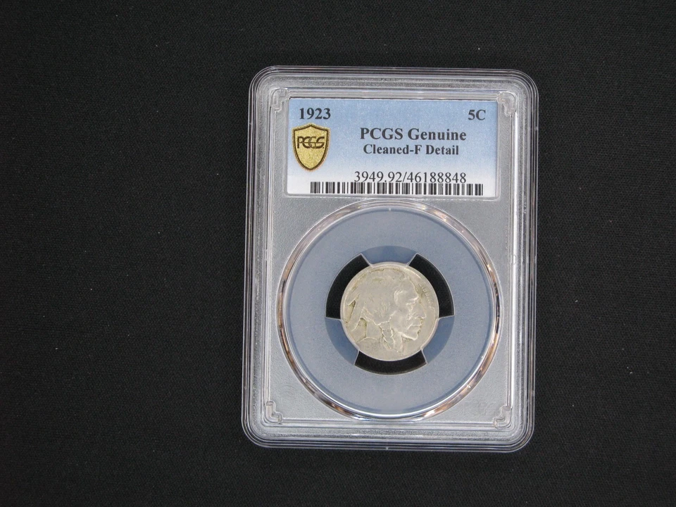 1923 USA Buffalo Nickel 5 Cent Coin - PCGS Genuine Cleaned-F Detail - Image 2 of 3