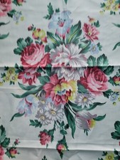 Vintage 30s/40s Pink Roses Flowers Bouquets Ivory Cotton Fabric