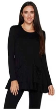 Lori Goldstein LOGO Long Sleeve Knit Tunic Ruffle Hem Top A296791 XSMALL Pockets