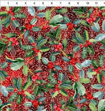 Feline Drive Fabric WINTER AROUND THE WORLD Holly Red Fat Quarter 18"x 22" FQ