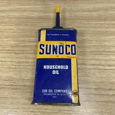Vintage SUNOCO Household Oil Steel Can Sun Oil Company Blue Yellow Cap 4%
