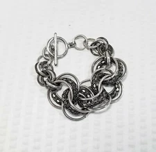 Vintage Boho Silver Tone and Black Multi Loop Statement Bracelet