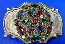 Mixed Color Rhinestones Silver Tone Western Framed Belt Buckle - Missing Stones