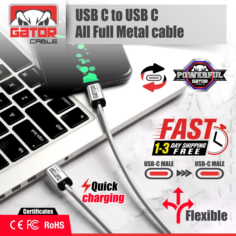 USB-C To USB-C PD 20W 5A Phone Fast Charger Cable For Samsung Android iPhone - Image 4 of 4