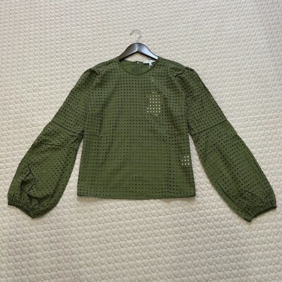 NWT Le Lis Blanc Women's Pointelle Long Sleeve Top Blouse Size 42 Green