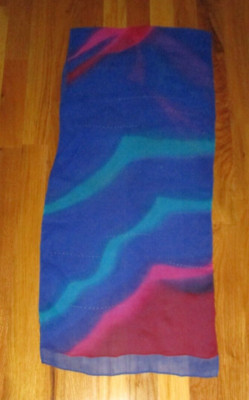 Hand Dyed Painted Blue Teal Rust Pink  100% Silk Oblong Scarf 64''