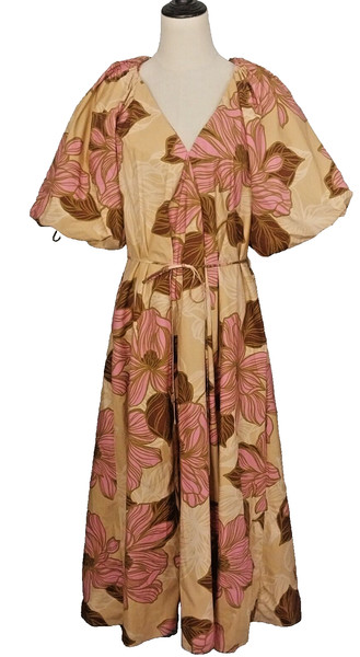 Kinney Size S 10-12 Gold Pink Khaki Modern Floral Fit & Flare Spring Maxi Dress