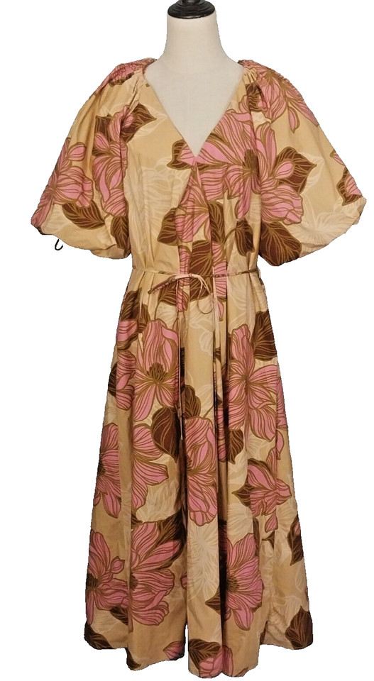 Kinney Size S 10-12 Gold Pink Khaki Modern Floral Fit & Flare Spring Maxi Dress
