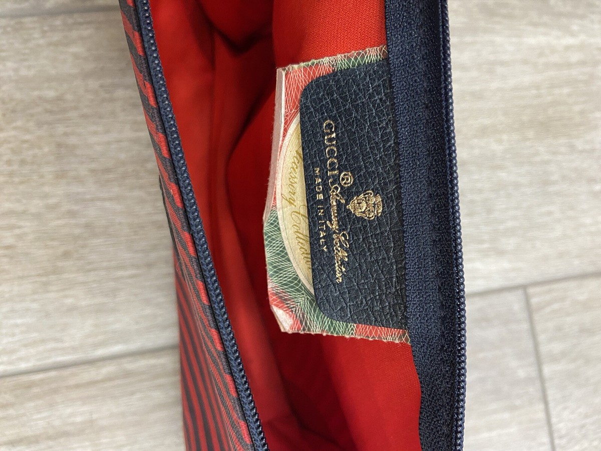 Gucci Designer Navy And Red Striped Makeup Clutch Bag Zipper