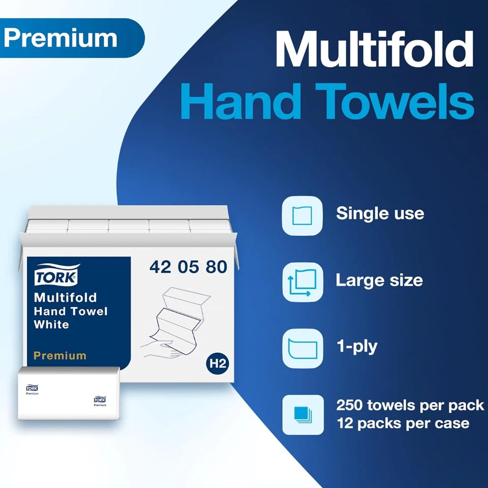 Tork Premium Multifold Hand Paper Towels, for H2, White (420580) - Case of 3,000 - Image 2 of 4