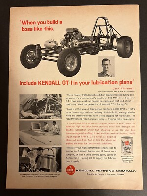 Vtg 1966 Kendall Refining Co GT-1 Racing Motor Oil, Jack Chrisman, NHRA Champion