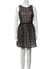 Red Valentino Black Crochet Lace Floral Sleeveless Dress Size 44 lined/belt