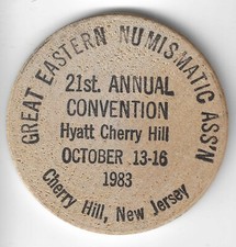 1983 Great Eastern Numismatic Association 21st, Cheery Hill NJ, 2" Wooden Dollar