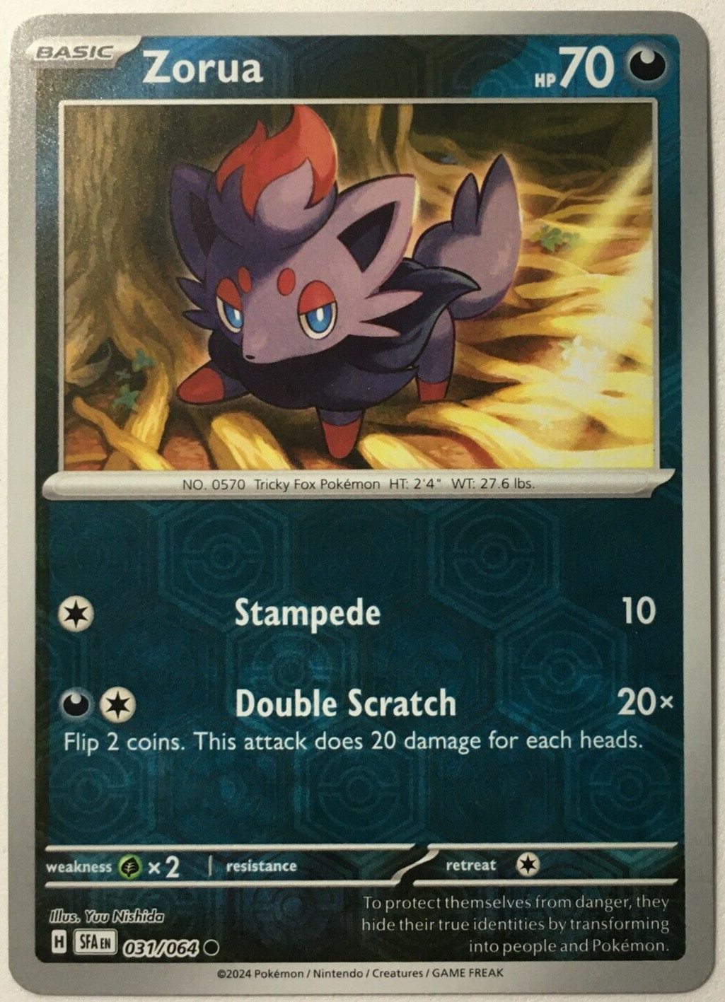 POKEMON ZORUA 031/064 SHROUDED FABLE COMMON REVERSE HOLO NEAR MINT
