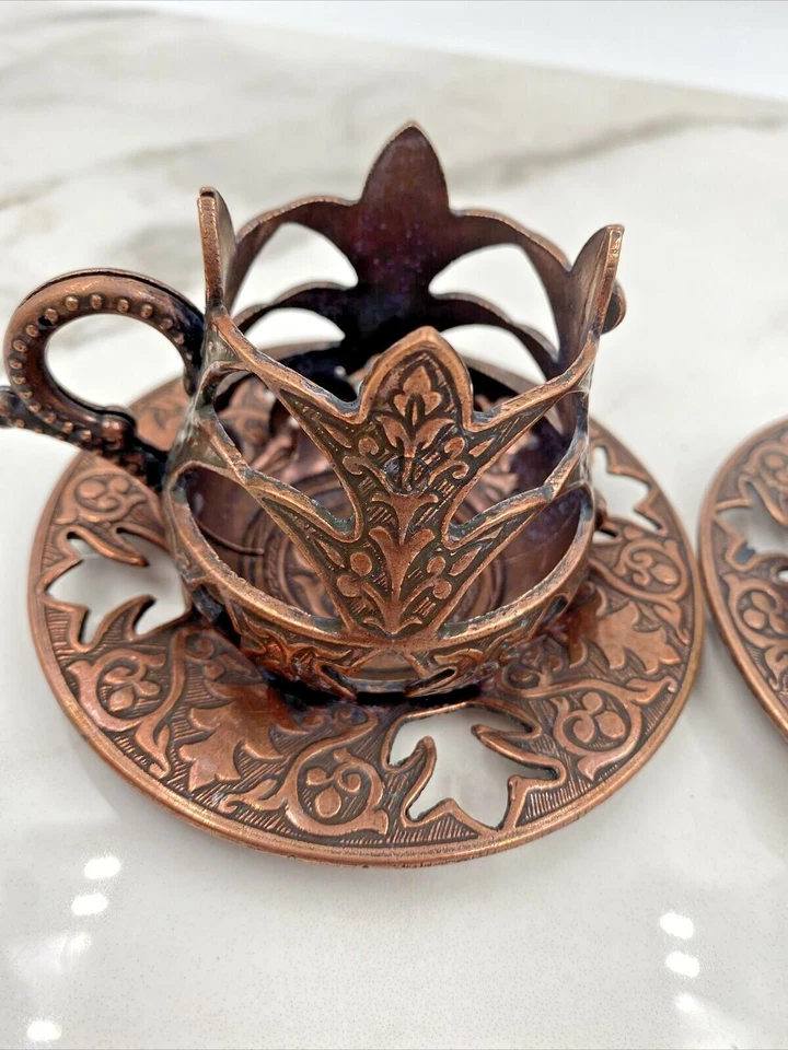 VTG Turkish Copper Cups Coffee Tea Espresso Serving Saucer Set of 2 Turkyie - Image 2 of 4