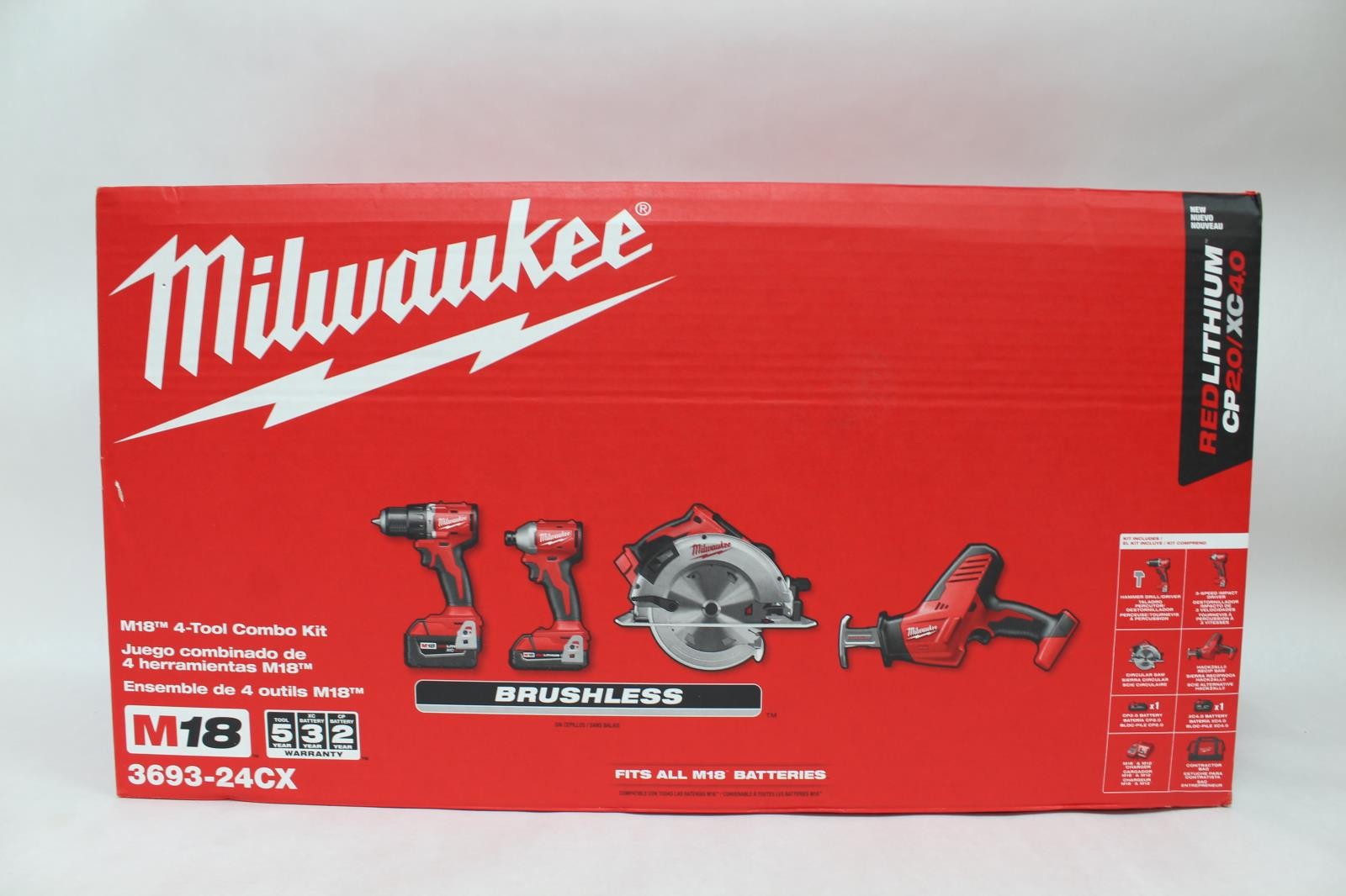 Milwaukee M18 18 Volt Brushless Cordless 4-Tool Combo Kit - 3693-24CX