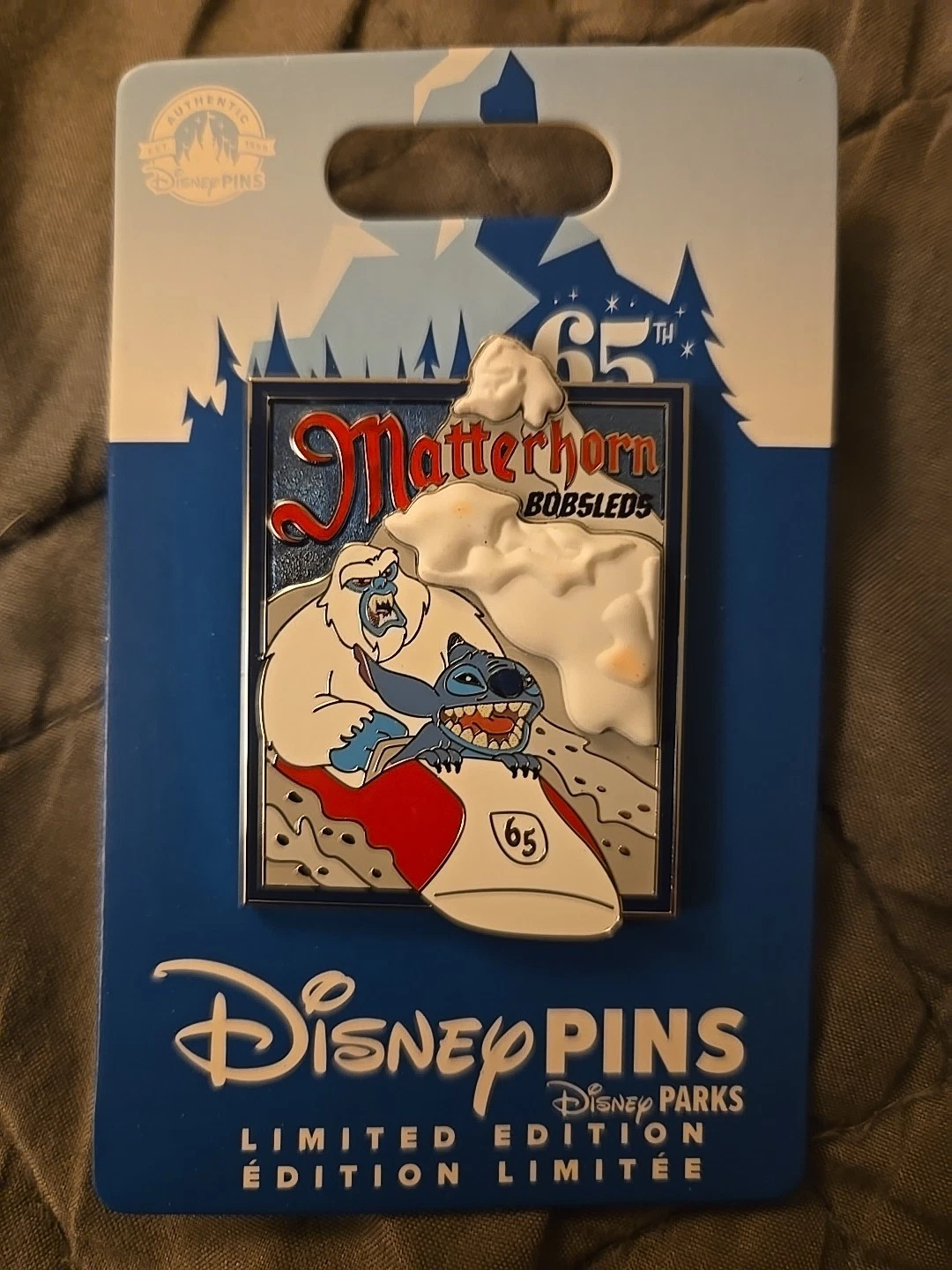 Matterhorn Bobsled 65th Anniversary Stitch Abominable Snowman LE Disney Pin