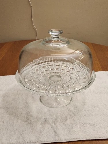 Vintage Federal Wexford Glass Cake Plate with Dome Cover Anchor Hocking 11"