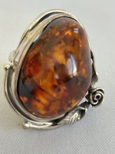 Vintage 925 Large Sterling Silver Baltic Amber Ring SZ 8.25, 22 grams