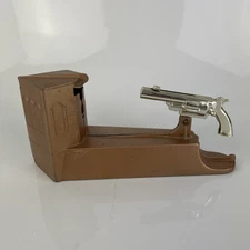 Vintage Wild West Bank Mechanical Working Revolver Gun No Cowboy Coin Savings