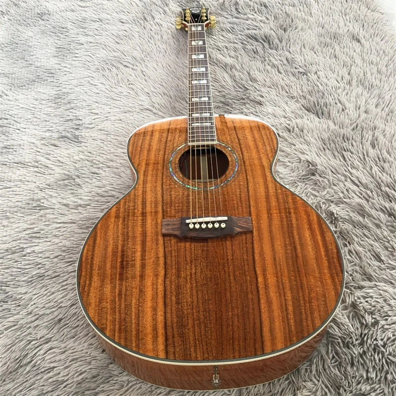 Custom Full KOA 6 String Acoustic Guitar Rosewood Fretboard Inlay Abalone Shell - Image 3 of 4