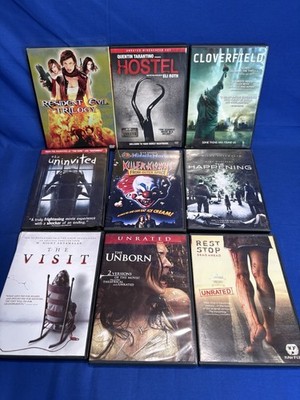 DVD Movie Lot Of 9 Horror DVDs Hostel Cloverfield Resident Evil Trilogy Killer