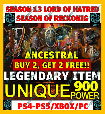   DIABLO 4 IV ALL UNIQUES ITEMS  900 SEASON 13 LORD OF HATRED PC PS XBOX